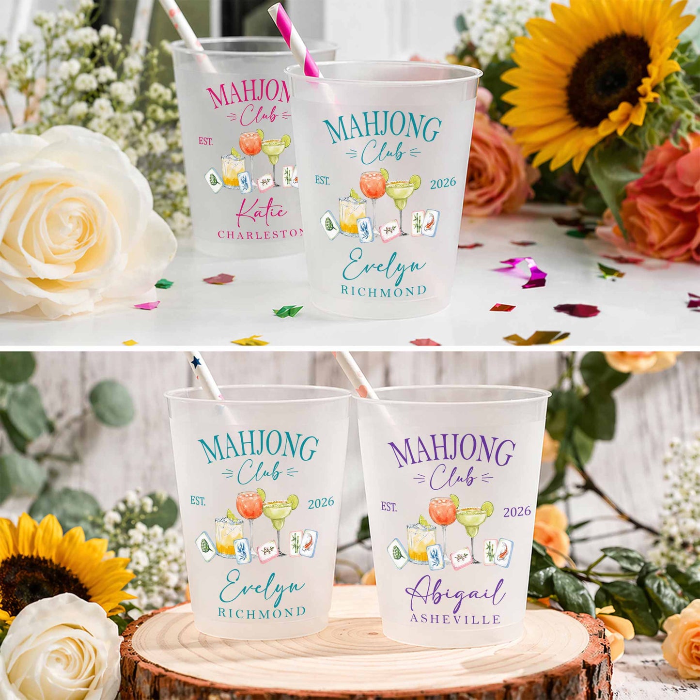 Mahjong Club With Cocktails And Game Tiles Design - Personalized Frosted Cups - HOB264_FCUP
