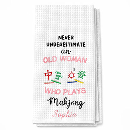 Never Underestimate An Old Woman Who Plays Mahjong With Game Tiles - Personalized Kitchen Towel - HOB317_TOWL