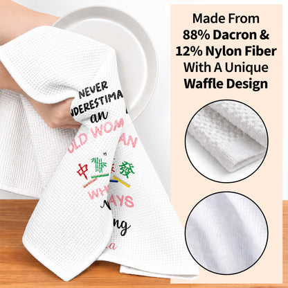 Never Underestimate An Old Woman Who Plays Mahjong With Game Tiles - Personalized Kitchen Towel - HOB317_TOWL