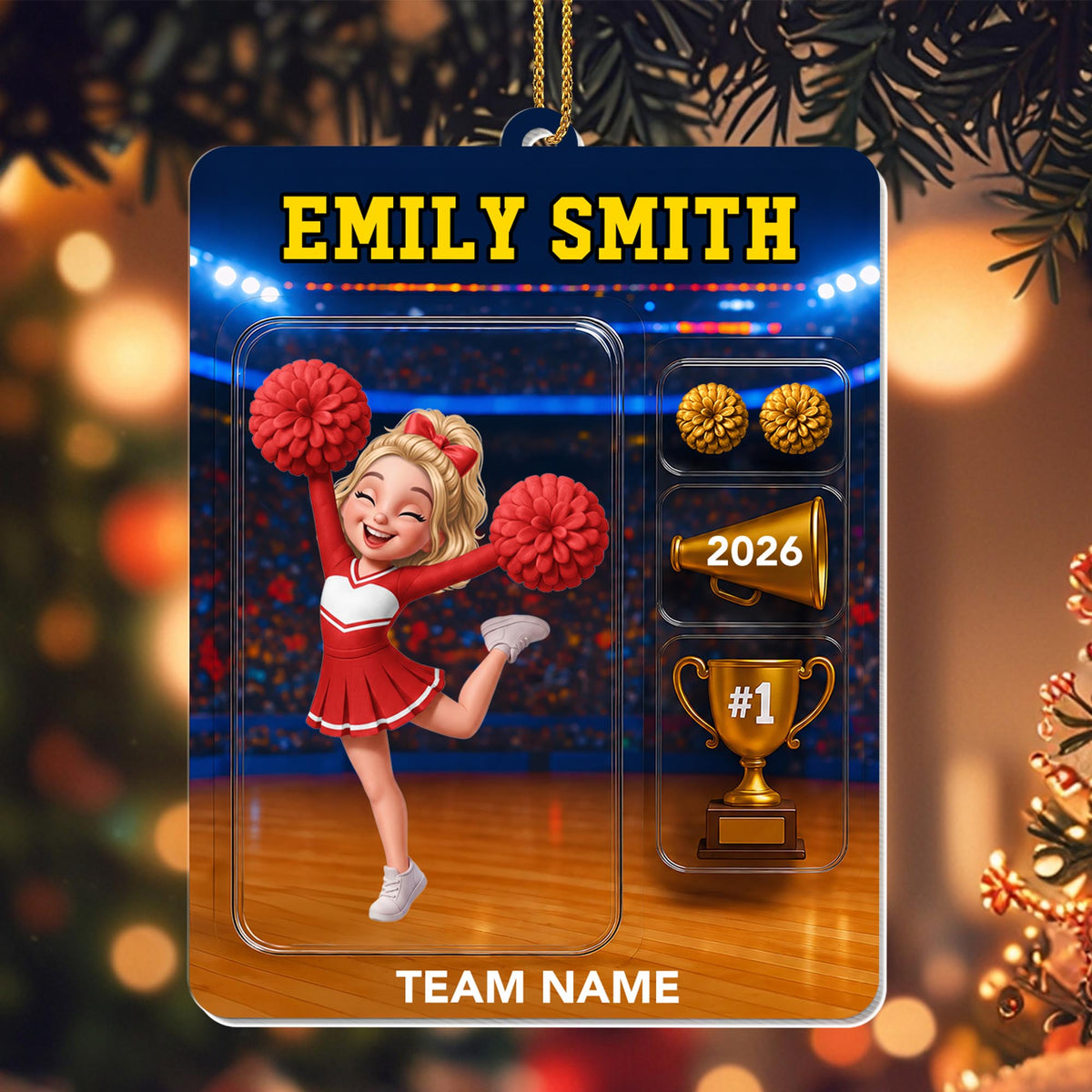 Number One Cheerleader With Megaphone And Trophy - Personalized Custom Acrylic Ornament, Christmas Gift - HOB404_ACO