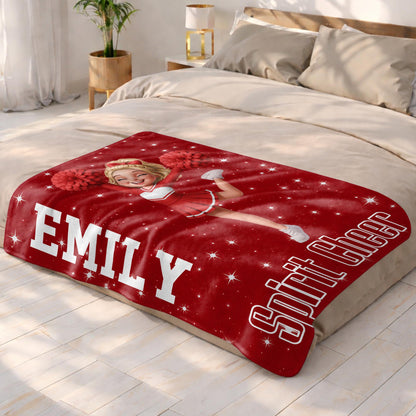Pink Panthers Custom Cheerleader Art With Pom Poms - Personalized Custom Blanket - HOB405_BLK