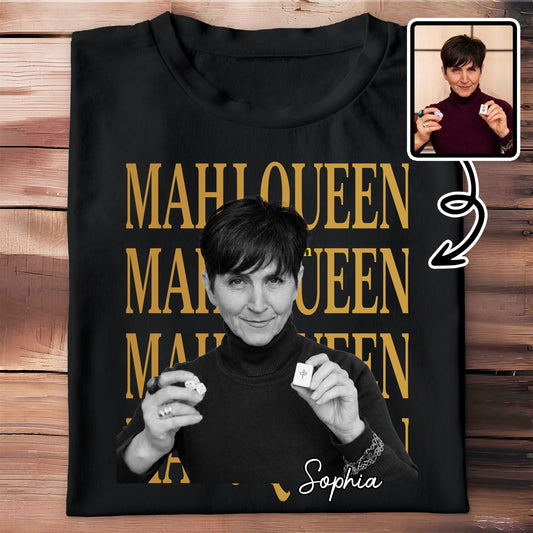 Mahjqueen Custom Photo T-shirt Featuring Mahjong Tile And Dice - Personalized Custom Unisex T-shirt, Hoodie - HOB409_BBAS