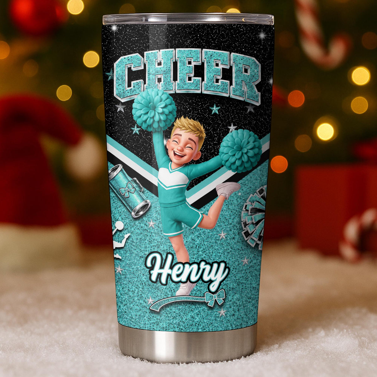 Cheer Glitter Design Personalized Cheerleader Art With Pom Poms - Personalized Custom Stainless Steel Tumbler 20oz - HOB410_USTUM
