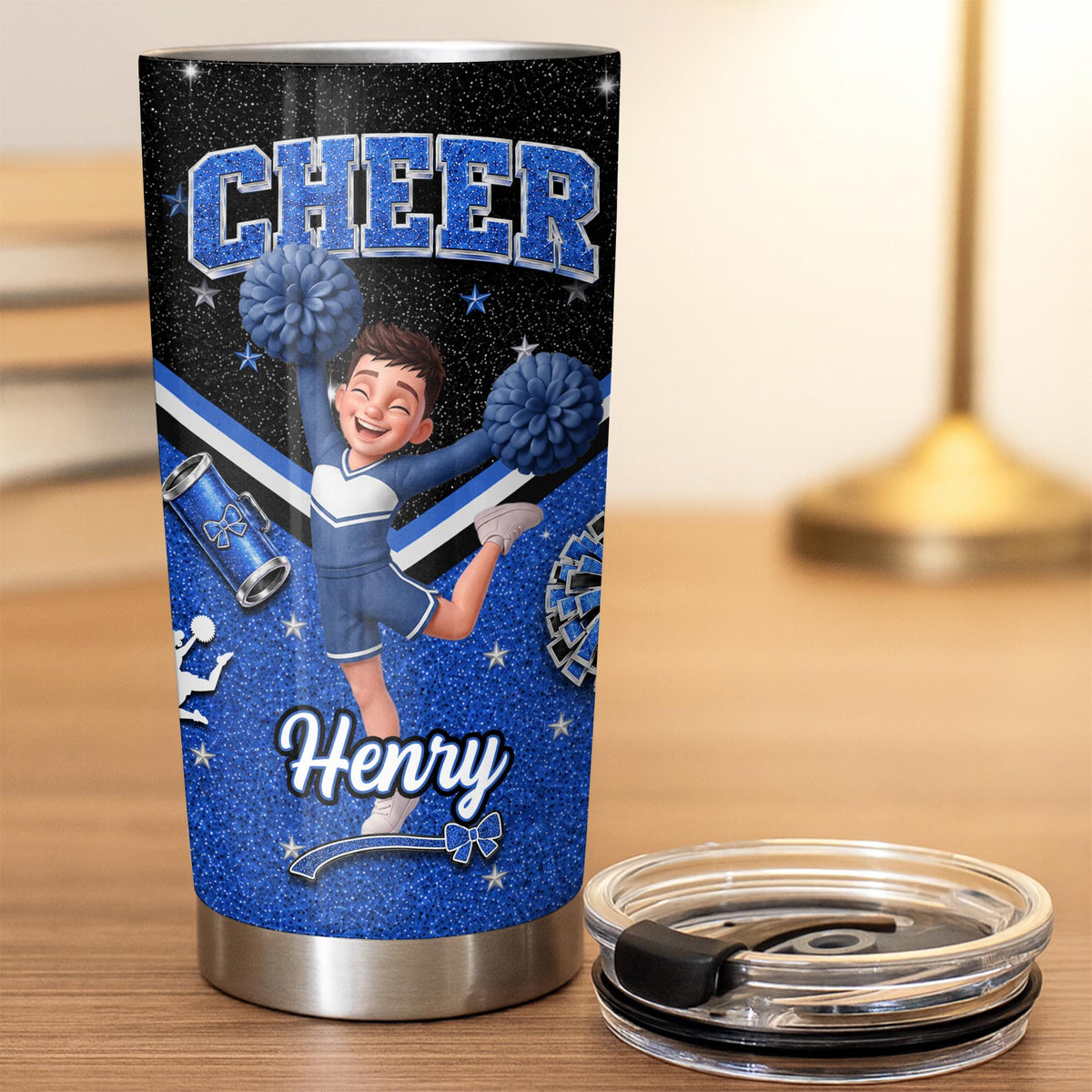 Cheer Glitter Design Personalized Cheerleader Art With Pom Poms - Personalized Custom Stainless Steel Tumbler 20oz - HOB410_USTUM