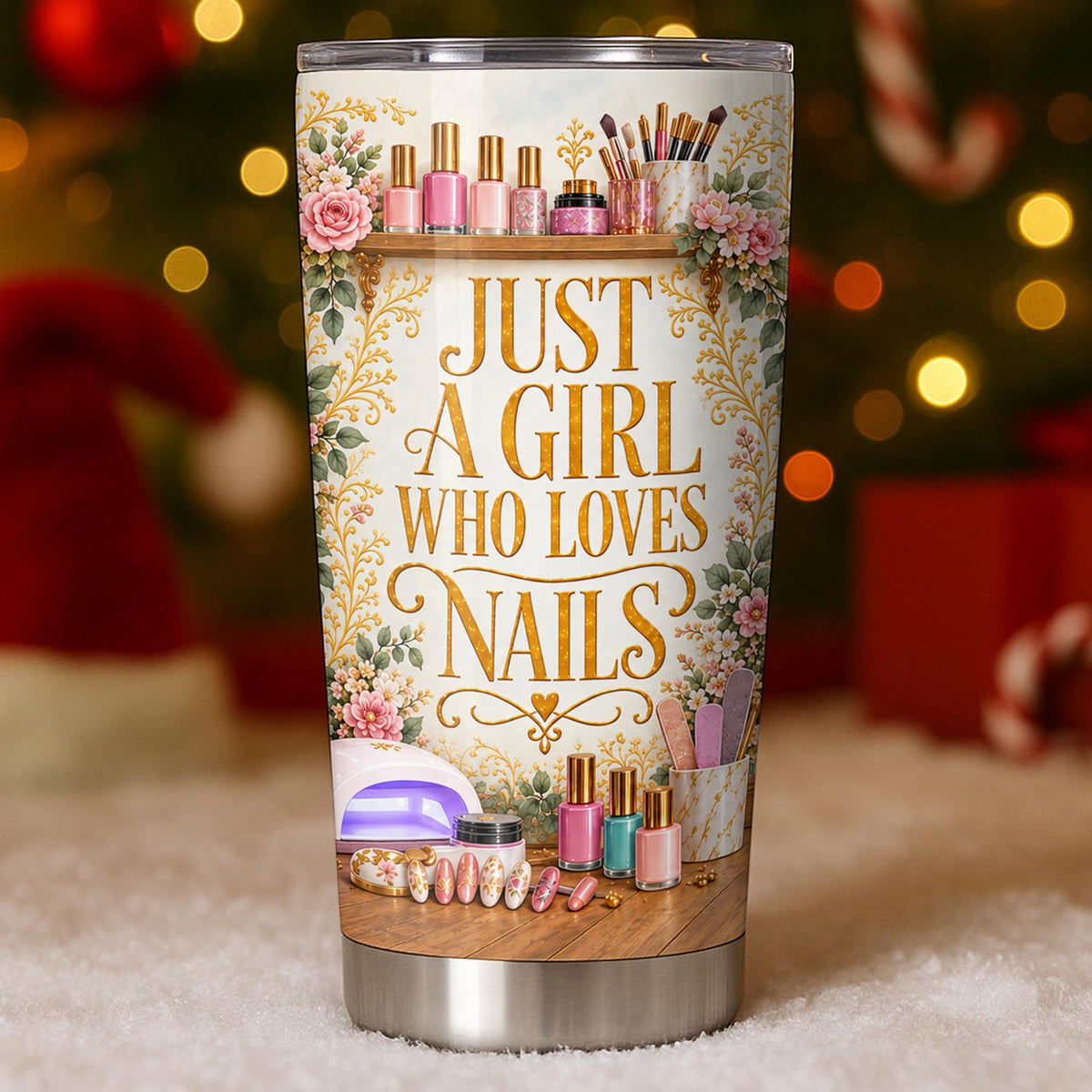 Just A Girl Who Loves Nails Floral Manicure Artist - Personalized Custom Stainless Steel Tumbler 20oz - HOB495_USTUM