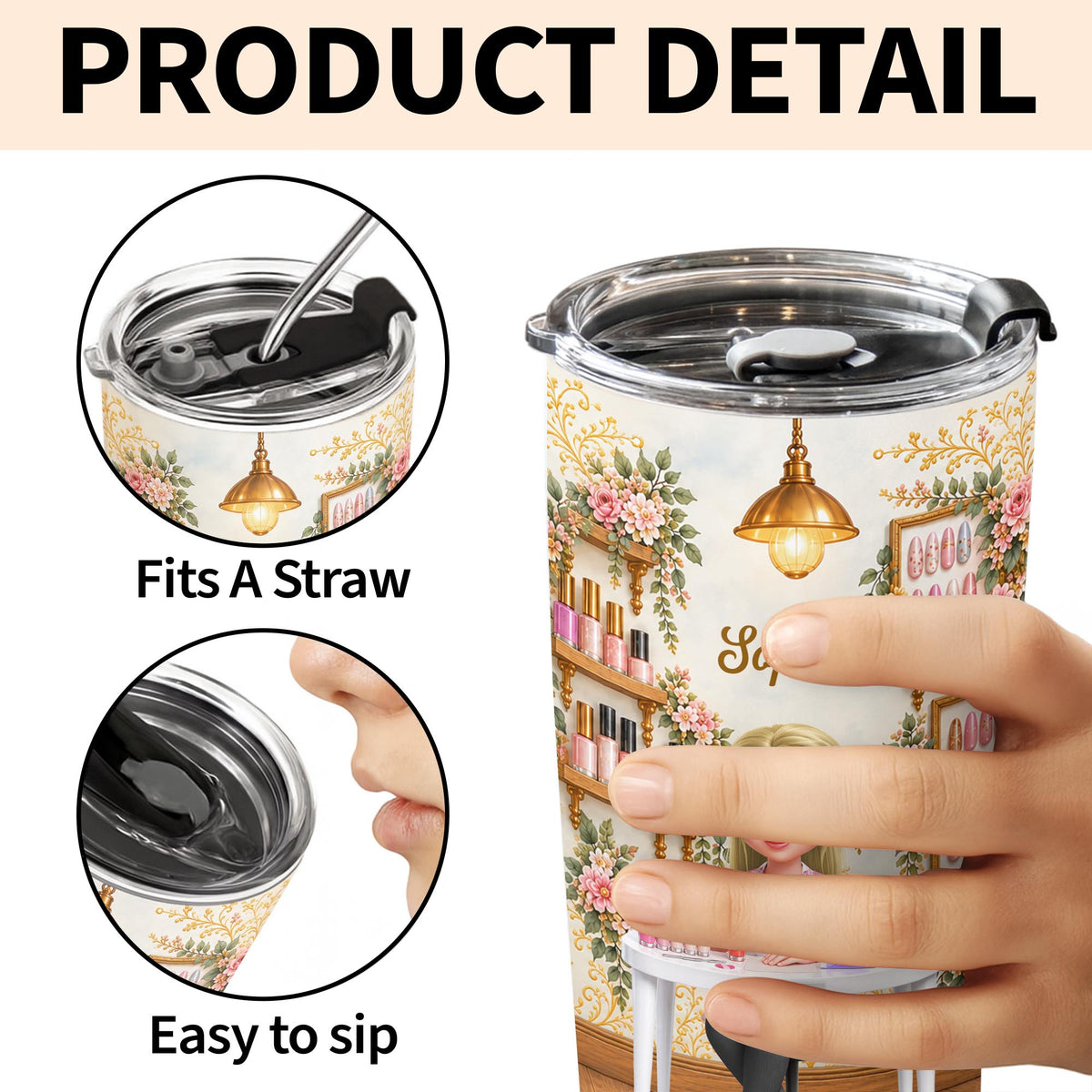 Just A Girl Who Loves Nails Floral Manicure Artist - Personalized Custom Stainless Steel Tumbler 20oz - HOB495_USTUM