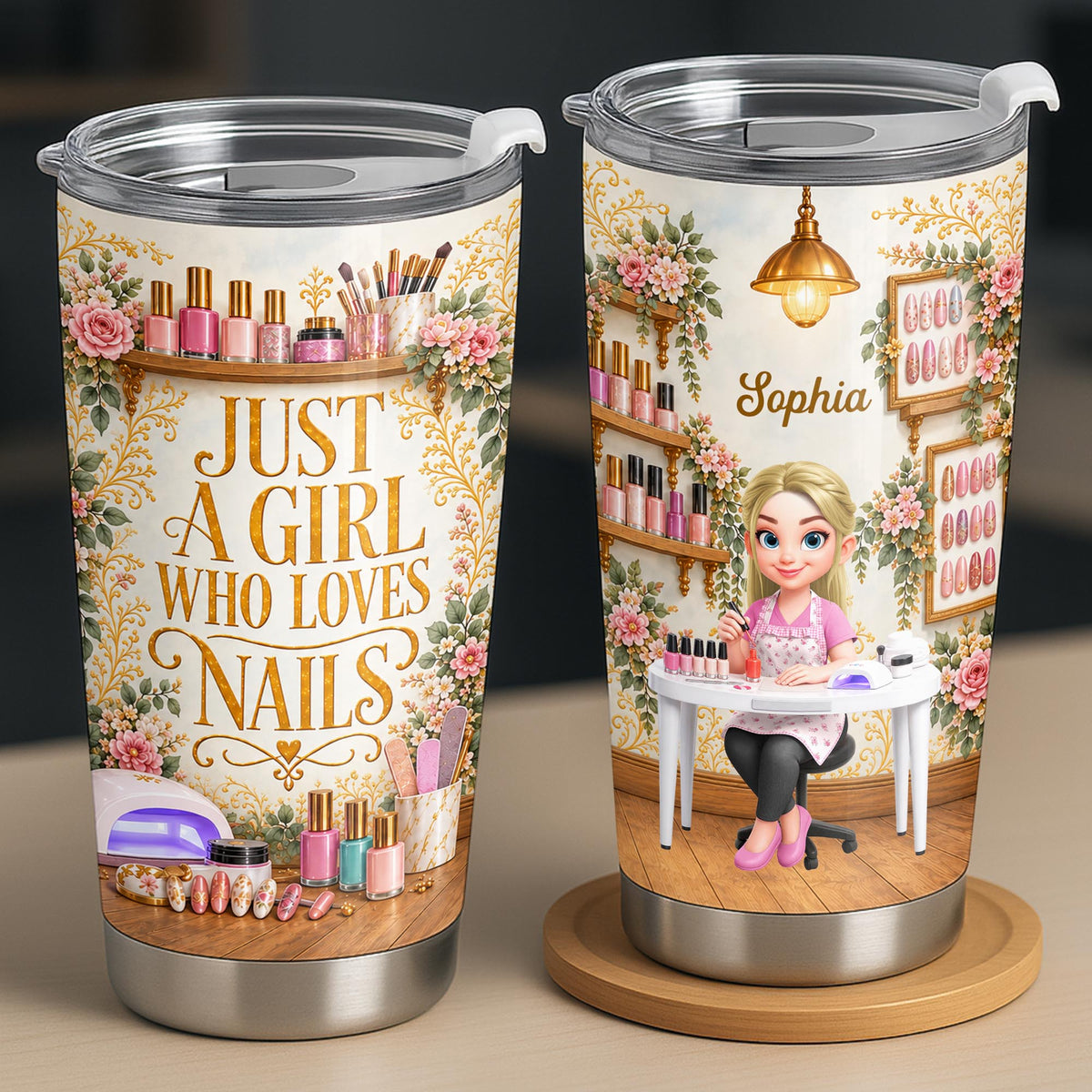 Just A Girl Who Loves Nails Floral Manicure Artist - Personalized Custom Stainless Steel Tumbler 20oz - HOB495_USTUM