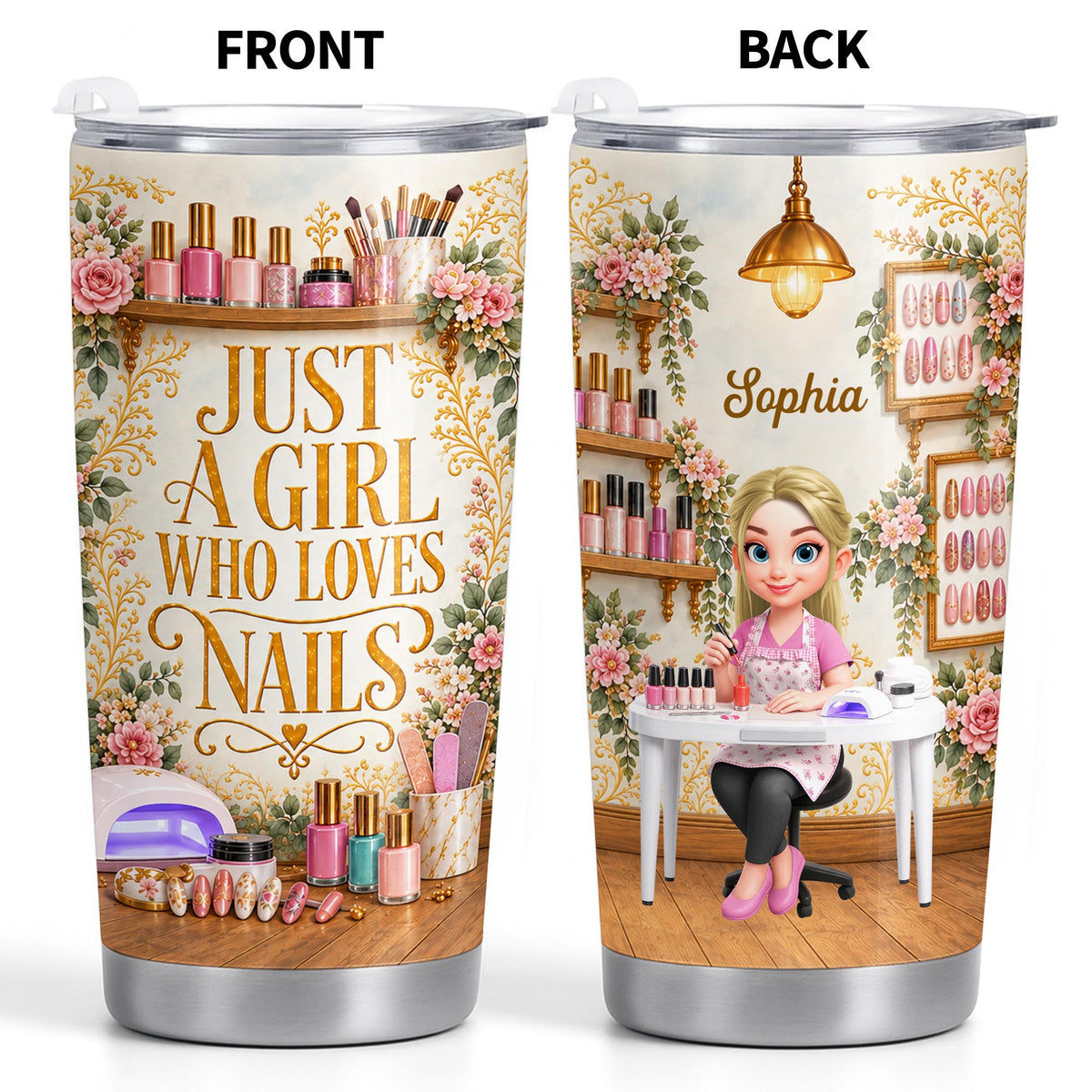 Just A Girl Who Loves Nails Floral Manicure Artist - Personalized Custom Stainless Steel Tumbler 20oz - HOB495_USTUM