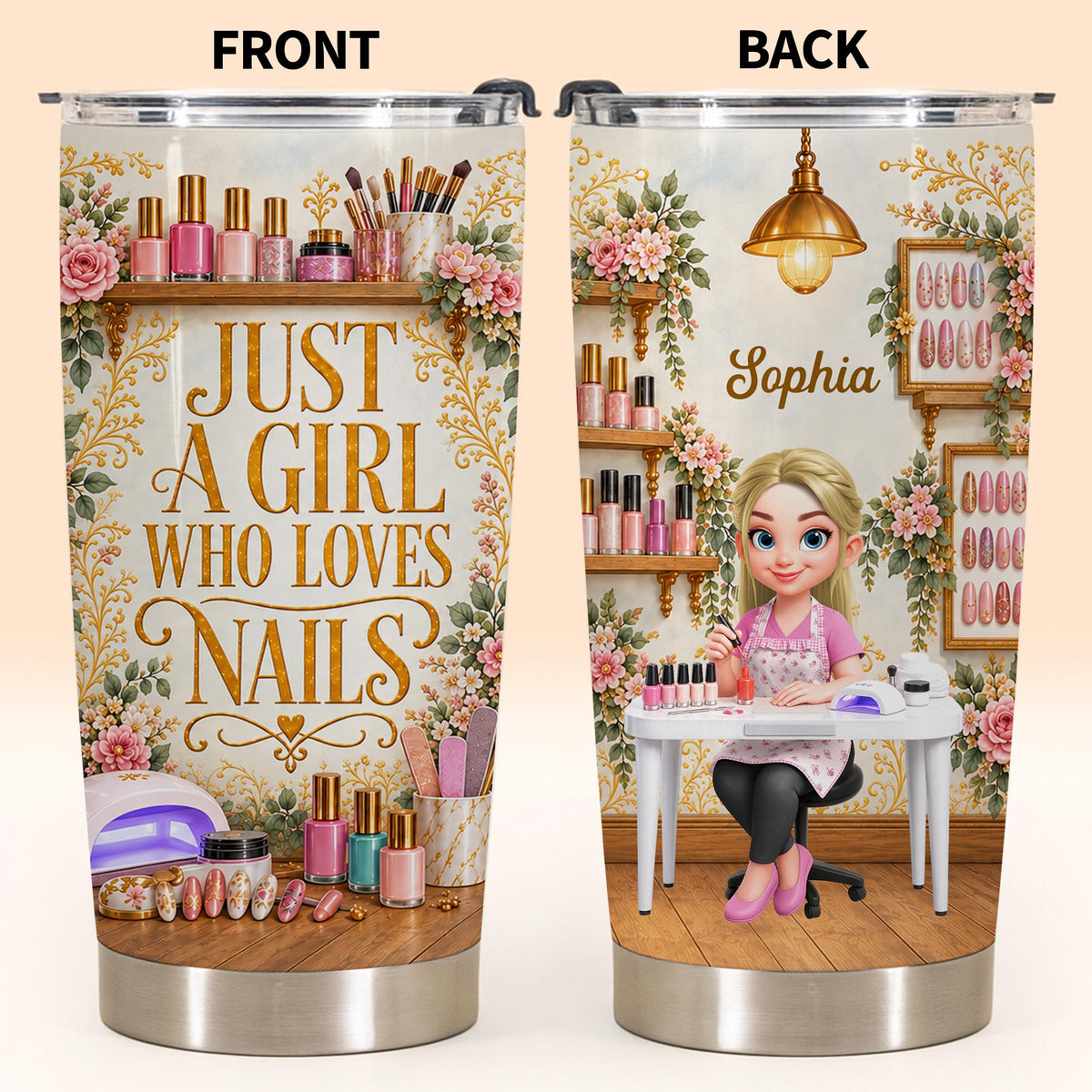 Just A Girl Who Loves Nails Floral Manicure Artist - Personalized Custom Stainless Steel Tumbler 20oz - HOB495_USTUM