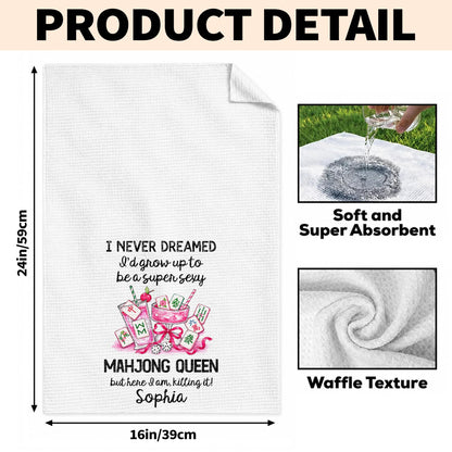 I Never Dreamed Mahjong Queen Pink Cocktails And Tiles - Personalized Kitchen Towel - HOB543_TOWL
