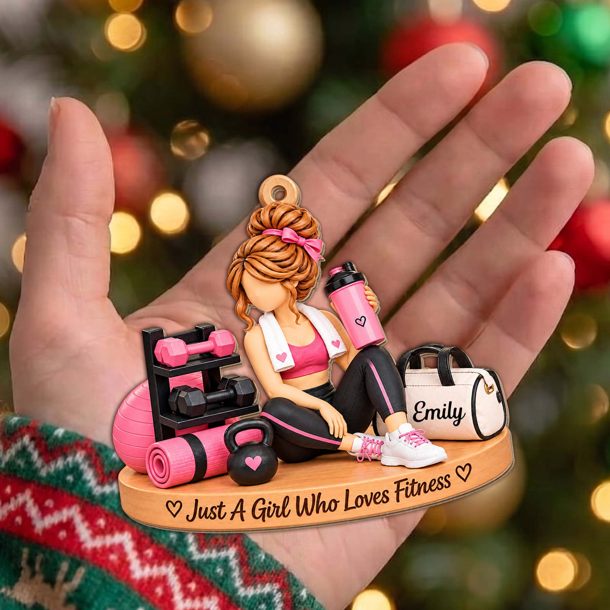 Just A Girl Who Loves Fitness Gym Girl With Dumbbells And Kettlebell - Personalized Custom Wood Ornament, Custom Shaped - HOB561_WDO