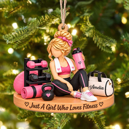 Just A Girl Who Loves Fitness Gym Girl With Dumbbells And Kettlebell - Personalized Custom Wood Ornament, Custom Shaped - HOB561_WDO