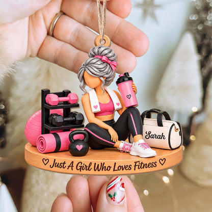Just A Girl Who Loves Fitness Gym Girl With Dumbbells And Kettlebell - Personalized Custom Wood Ornament, Custom Shaped - HOB561_WDO