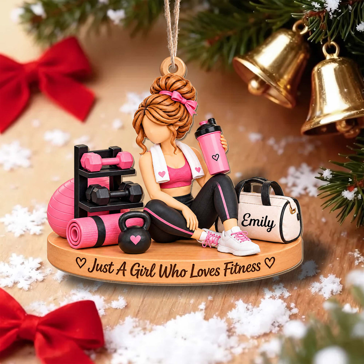 Just A Girl Who Loves Fitness Gym Girl With Dumbbells And Kettlebell - Personalized Custom Wood Ornament, Custom Shaped - HOB561_WDO