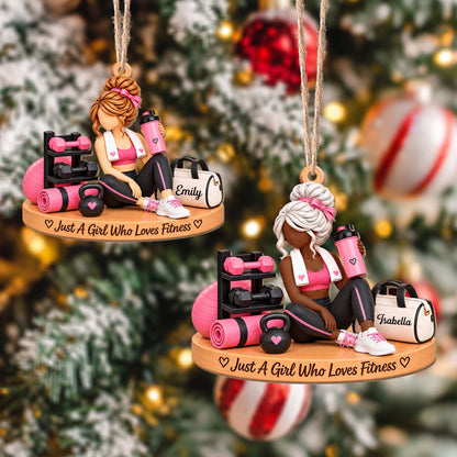 Just A Girl Who Loves Fitness Gym Girl With Dumbbells And Kettlebell - Personalized Custom Wood Ornament, Custom Shaped - HOB561_WDO