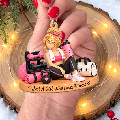 Just A Girl Who Loves Fitness Gym Girl With Dumbbells And Kettlebell - Personalized Custom Wood Ornament, Custom Shaped - HOB561_WDO