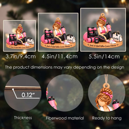 Just A Girl Who Loves Fitness Gym Girl With Dumbbells And Kettlebell - Personalized Custom Wood Ornament, Custom Shaped - HOB561_WDO