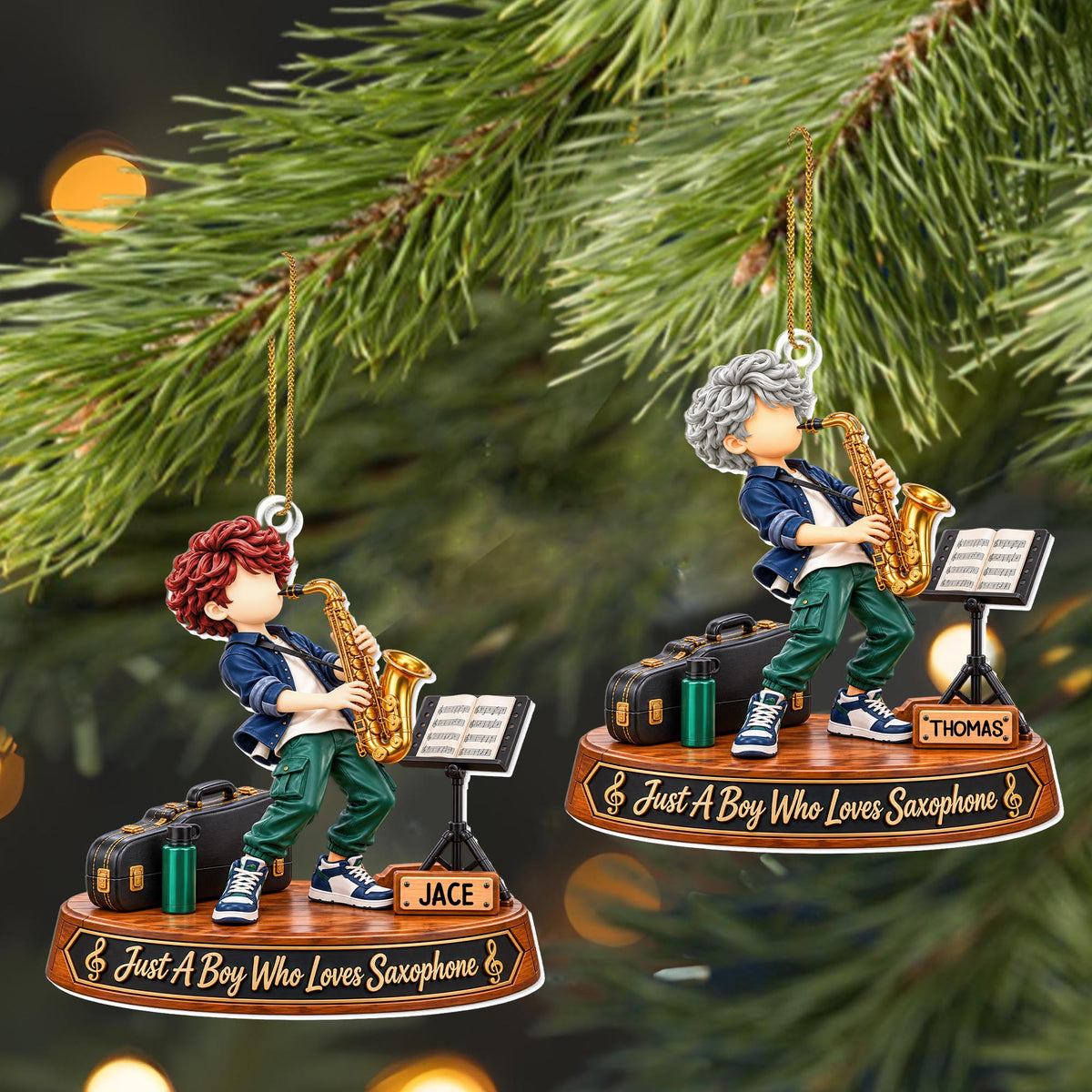 Just A Boy Who Loves Saxophone, Saxophonist Boy With Instrument - Personalized Custom Acrylic Ornament, Christmas Gift - HOB635_ACO