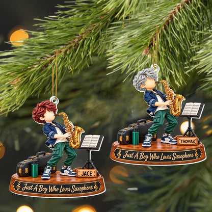 Just A Boy Who Loves Saxophone, Saxophonist Boy With Instrument - Personalized Custom Acrylic Ornament, Christmas Gift - HOB635_ACO