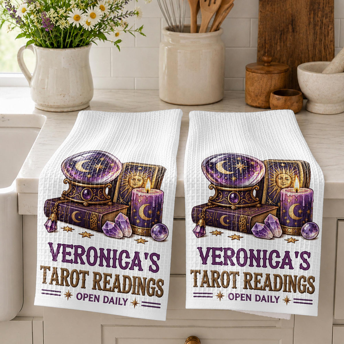 Tarot Readings Open Daily, Mystic Crystal Ball And Tarot Cards - Personalized Kitchen Towel - HOB644_TOWL