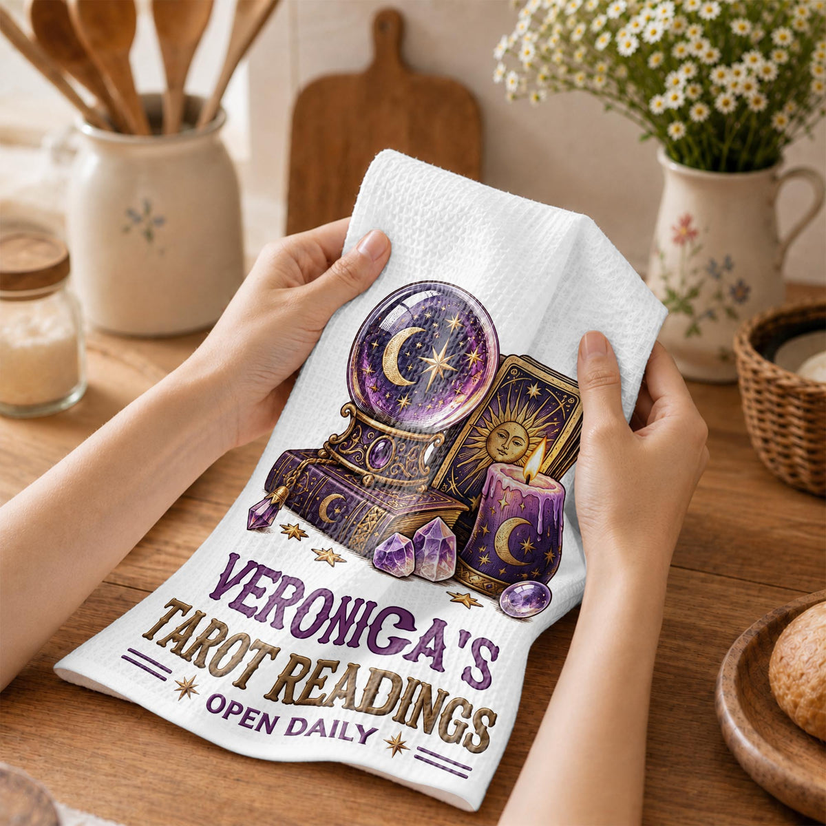 Tarot Readings Open Daily, Mystic Crystal Ball And Tarot Cards - Personalized Kitchen Towel - HOB644_TOWL