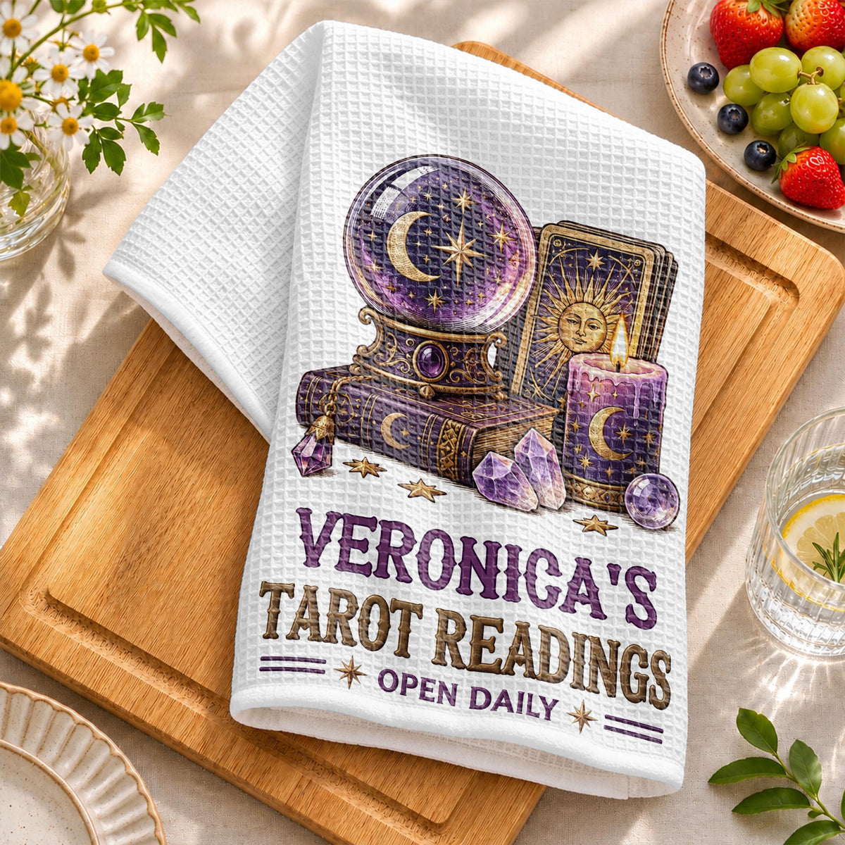 Tarot Readings Open Daily, Mystic Crystal Ball And Tarot Cards - Personalized Kitchen Towel - HOB644_TOWL