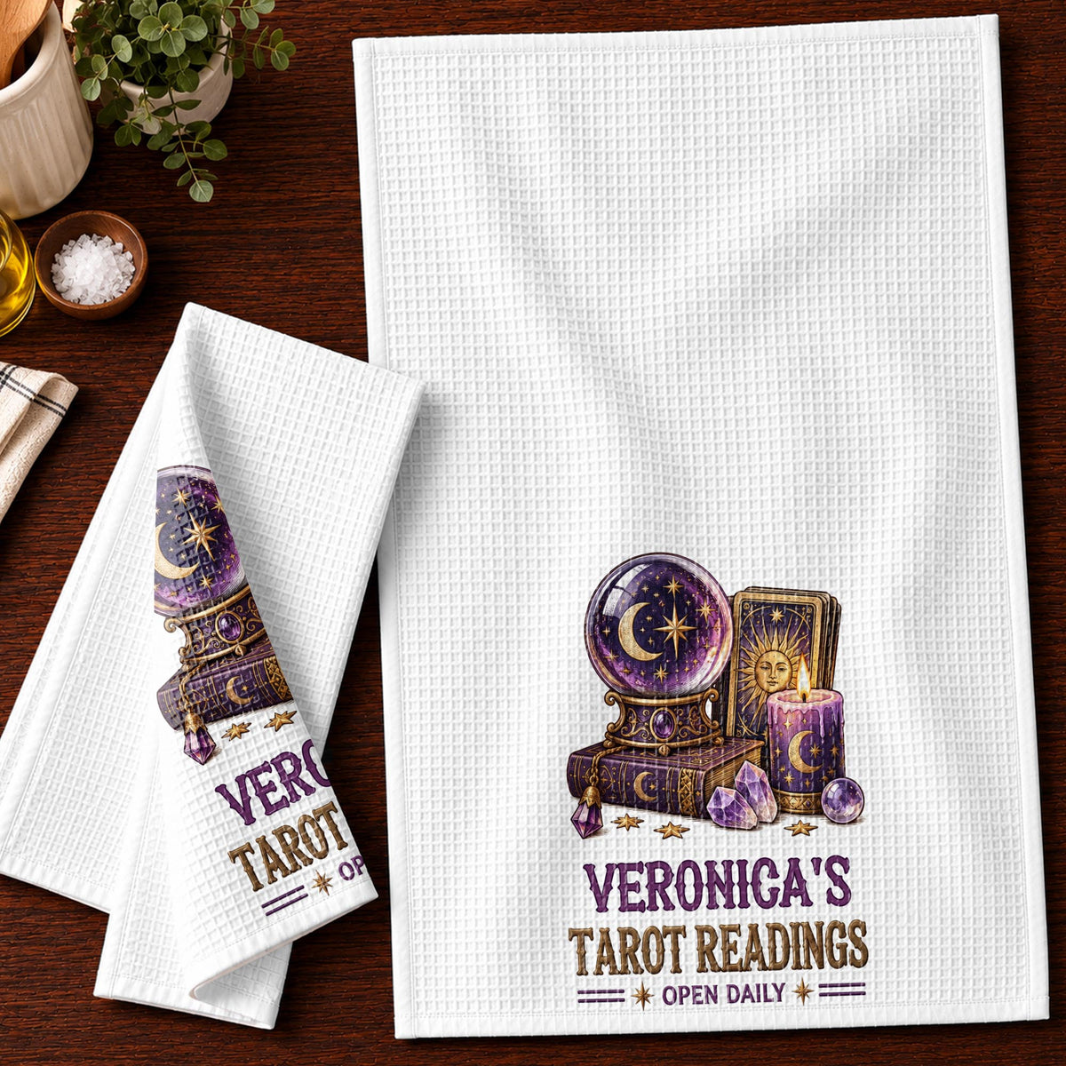 Tarot Readings Open Daily, Mystic Crystal Ball And Tarot Cards - Personalized Kitchen Towel - HOB644_TOWL