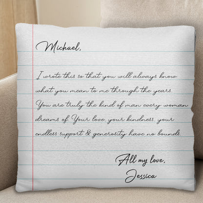 Eternal Love And Devotion Handwritten Letter Pillow
