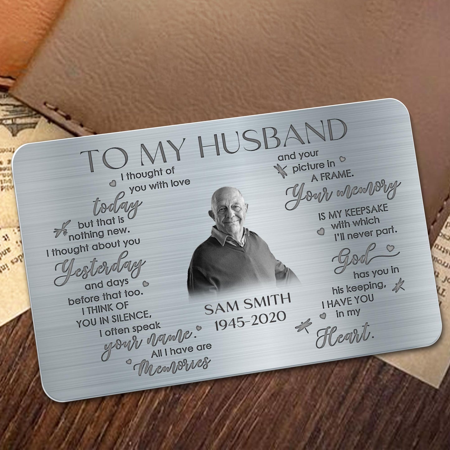 To My Husband Memory Keepsake Dragonflies Heart Memory - Personalized Aluminum Wallet Card - HSB010_ALCA
