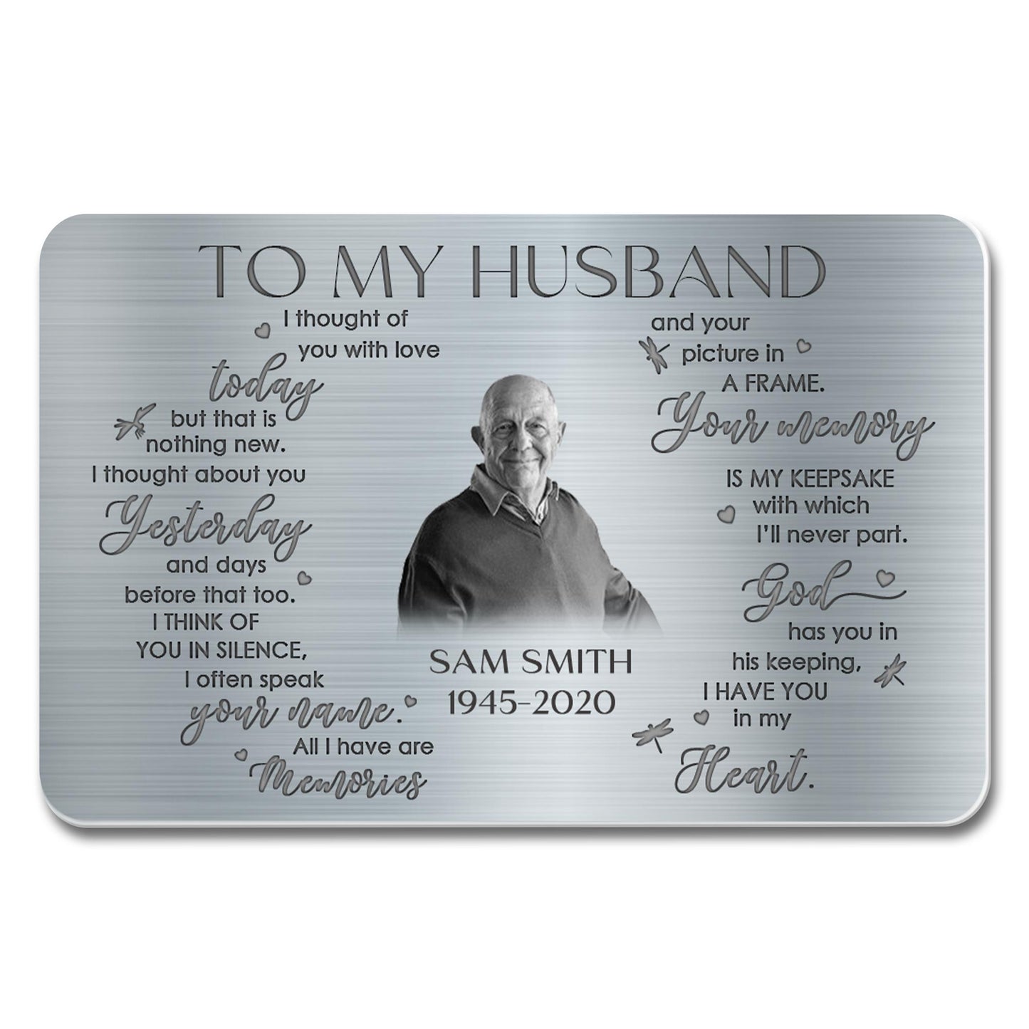 To My Husband Memory Keepsake Dragonflies Heart Memory - Personalized Aluminum Wallet Card - HSB010_ALCA