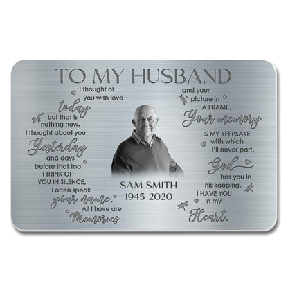To My Husband Memory Keepsake Dragonflies Heart Memory - Personalized Aluminum Wallet Card - HSB010_ALCA