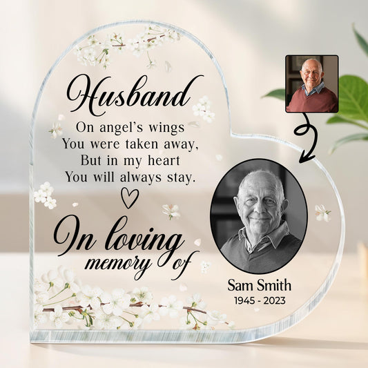 In Loving Memory Of Husband Angel Wings Heart Shaped Tribute