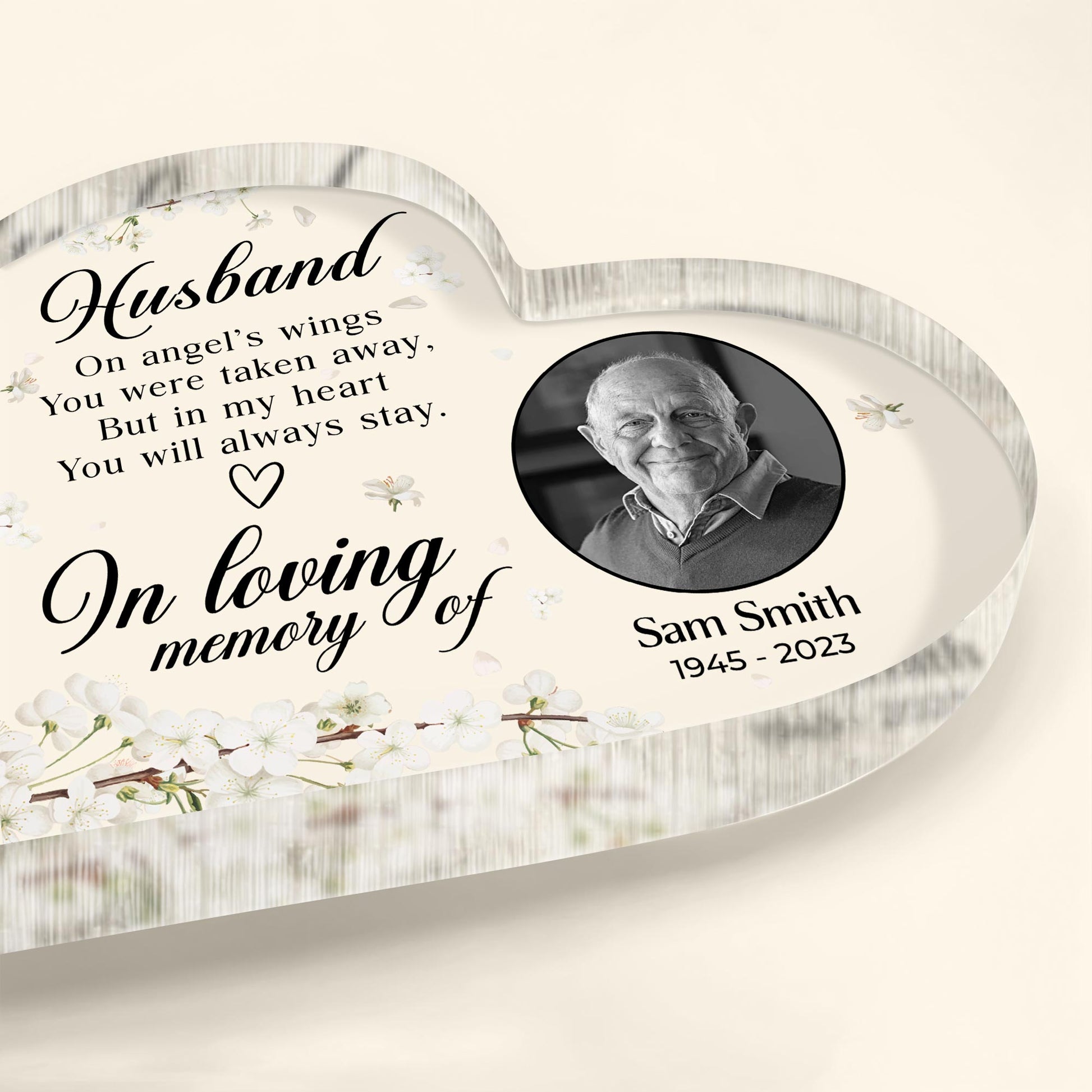 In Loving Memory Of Husband Angel Wings Heart Shaped Tribute