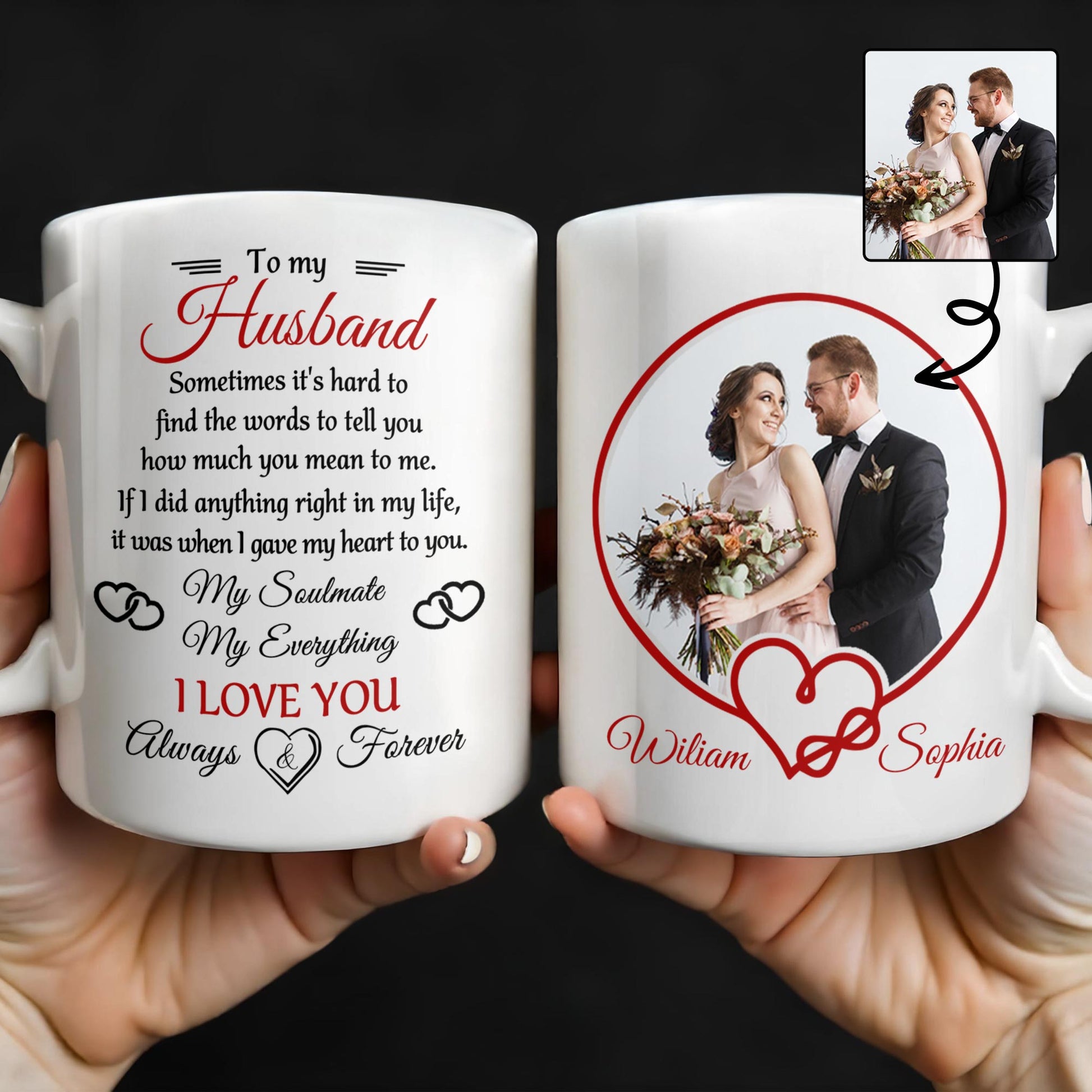 To My Husband, Sometimes It's Hard To Find The Words To Tell You, Wedding Couple and Hearts