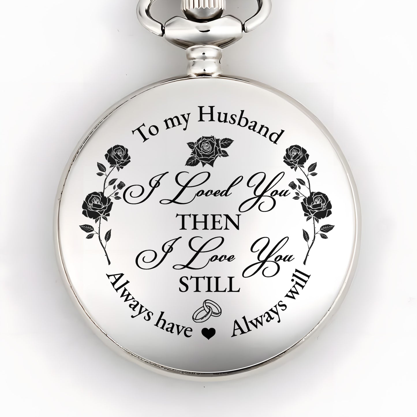 À mon mari, je t'aimais alors, roses et cœurs - Montre de poche plaquée argent personnalisée - HSB045_SWATCH