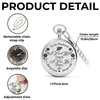 À mon mari, je t'aimais alors, roses et cœurs - Montre de poche plaquée argent personnalisée - HSB045_SWATCH