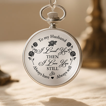 À mon mari, je t'aimais alors, roses et cœurs - Montre de poche plaquée argent personnalisée - HSB045_SWATCH