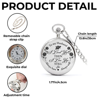 À mon mari, je t'aimais alors, roses et cœurs - Montre de poche plaquée argent personnalisée - HSB045_SWATCH