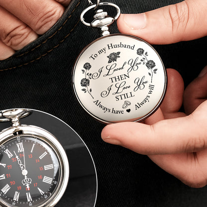 À mon mari, je t'aimais alors, roses et cœurs - Montre de poche plaquée argent personnalisée - HSB045_SWATCH