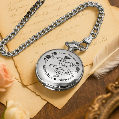 À mon mari, je t'aimais alors, roses et cœurs - Montre de poche plaquée argent personnalisée - HSB045_SWATCH