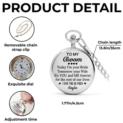 To My Groom Today I'm Your Bride With Hearts - Personalized Silver Plated Pocket Watch - HSB051_SWATCH