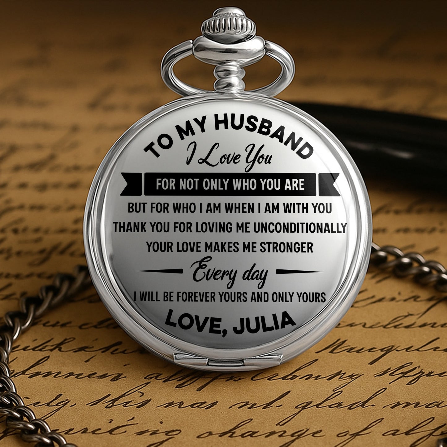 To My Husband I Love You Pocket Watch