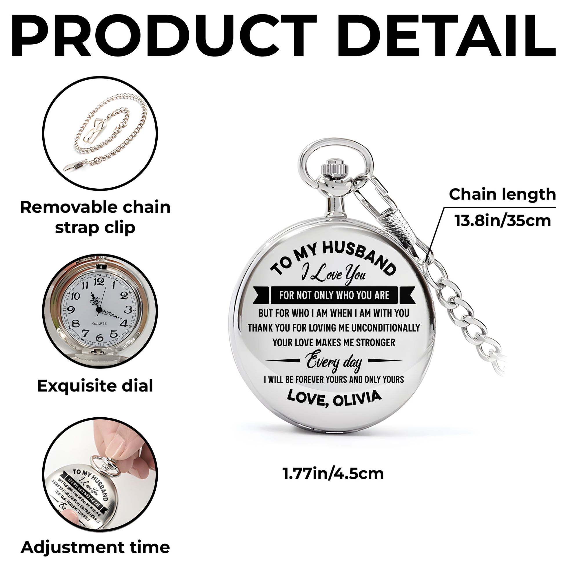 To My Husband I Love You Pocket Watch