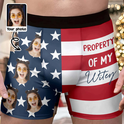 Property Of My Wifey American Flag With Custom Face