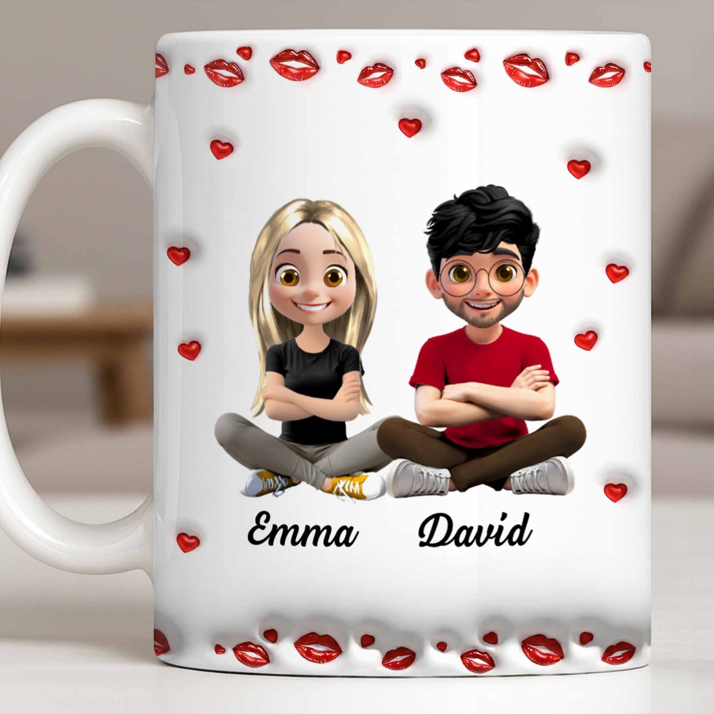 Charming Character Illustrations With Hearts - Personalized Custom Coffee Mug - HSB083_MG