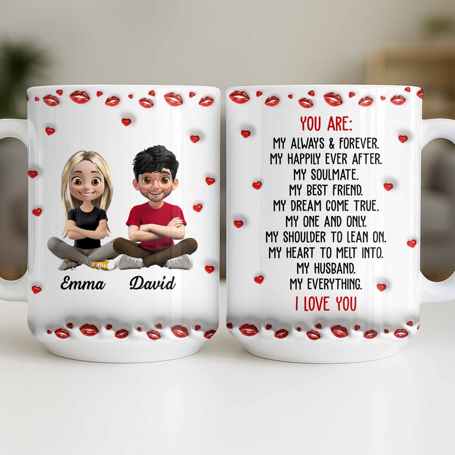 Charming Character Illustrations With Hearts - Personalized Custom Coffee Mug - HSB083_MG