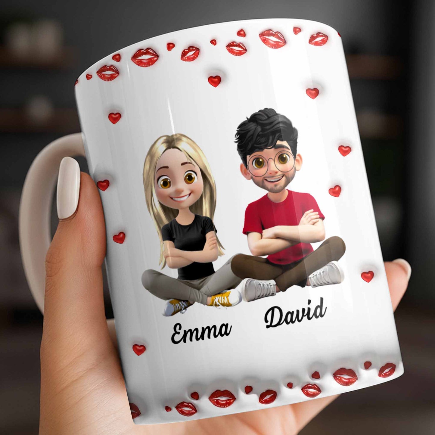 Charming Character Illustrations With Hearts - Personalized Custom Coffee Mug - HSB083_MG