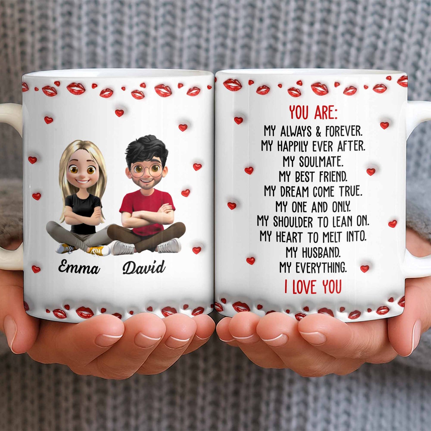 Charming Character Illustrations With Hearts - Personalized Custom Coffee Mug - HSB083_MG