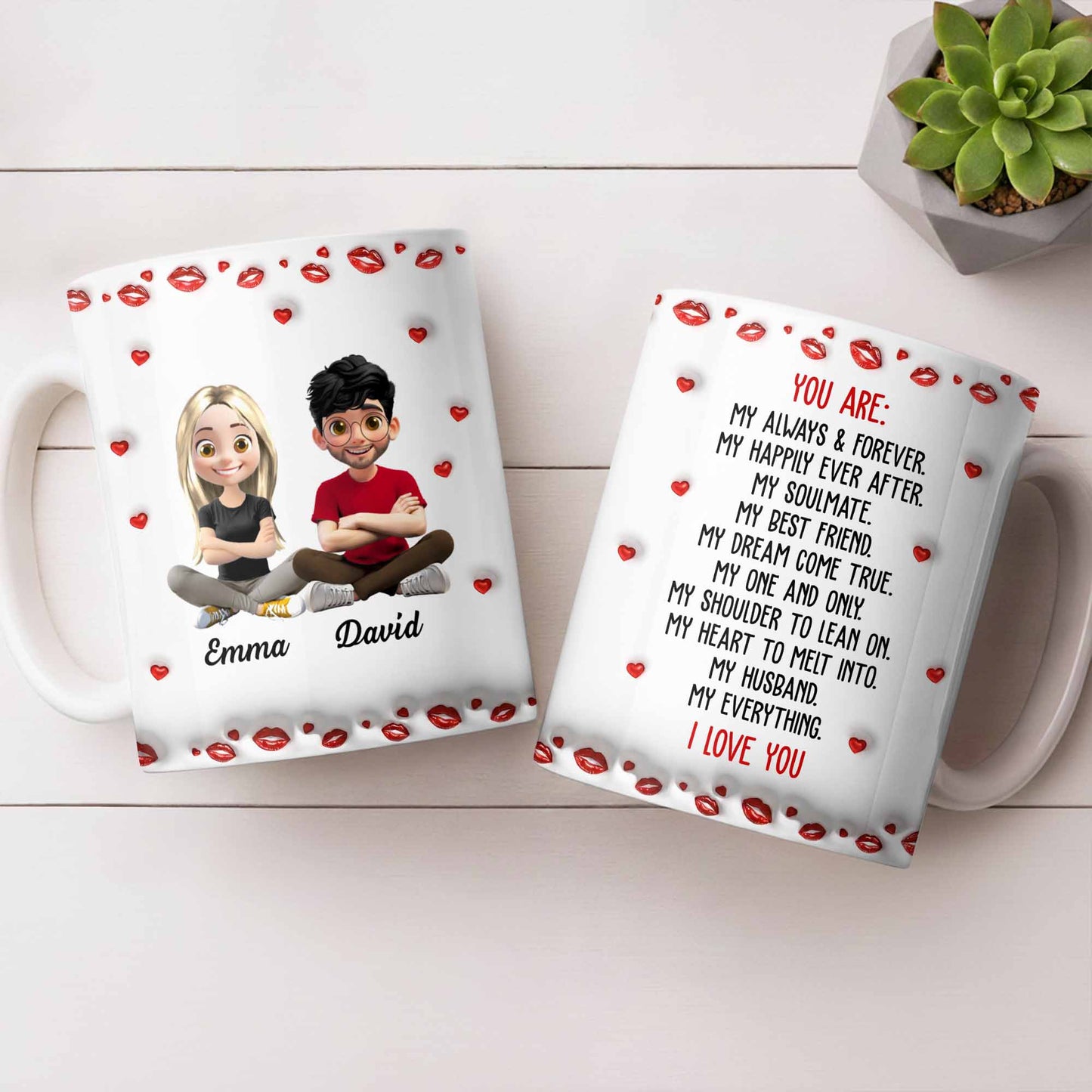 Charming Character Illustrations With Hearts - Personalized Custom Coffee Mug - HSB083_MG