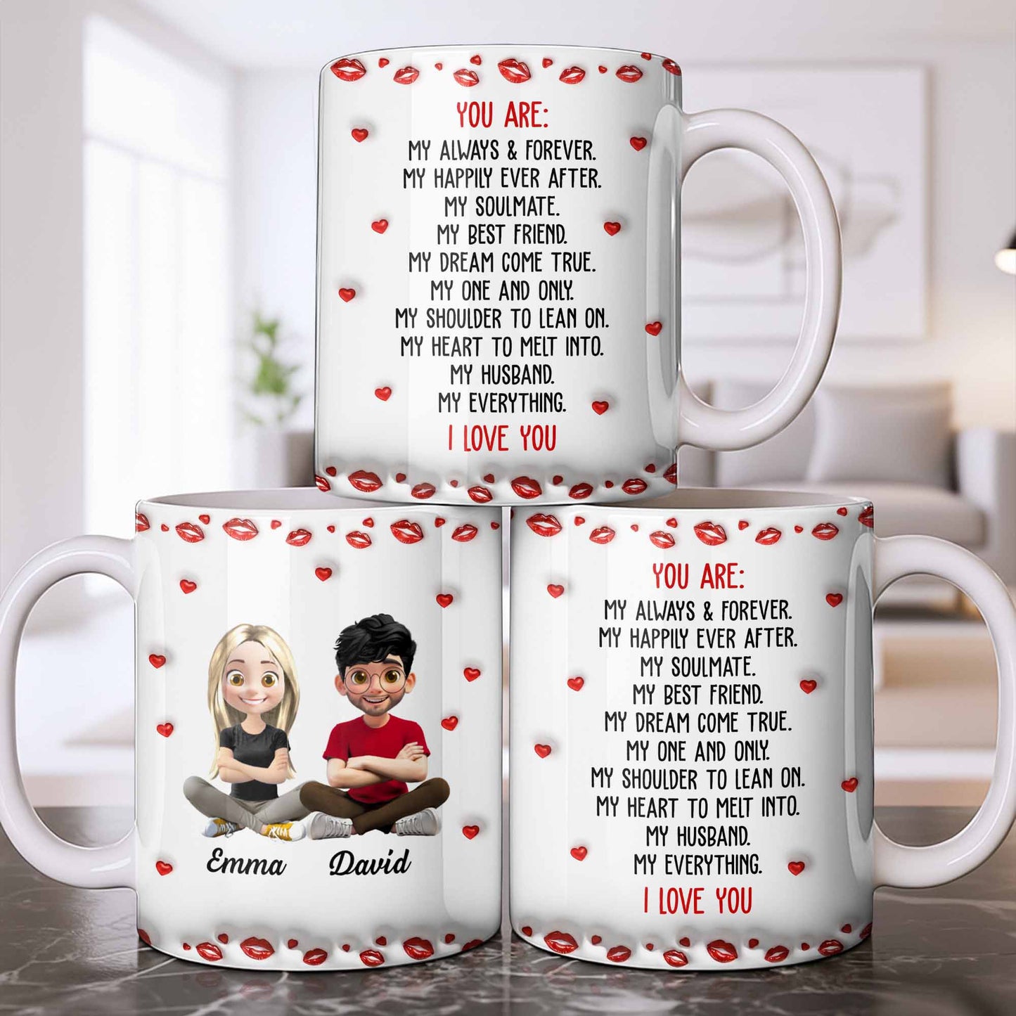 Charming Character Illustrations With Hearts - Personalized Custom Coffee Mug - HSB083_MG